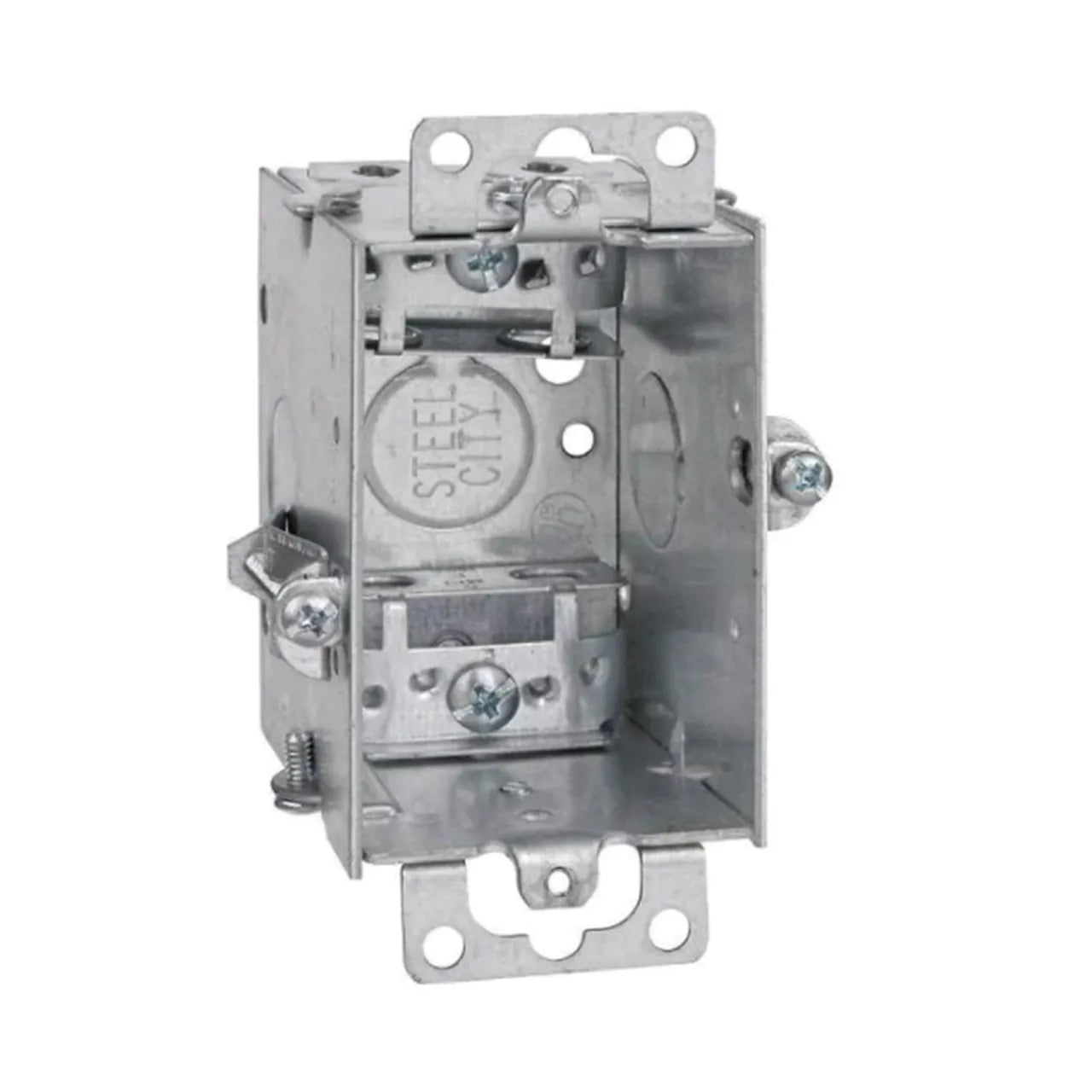 The Go Build 3 in. x 2-1/2 in. 1-Gang 12.5 cu. in. Deep Old Work Electrical Box is designed for wall installation to house wiring and devices like switches or outlets, featuring knockouts and mounting brackets.